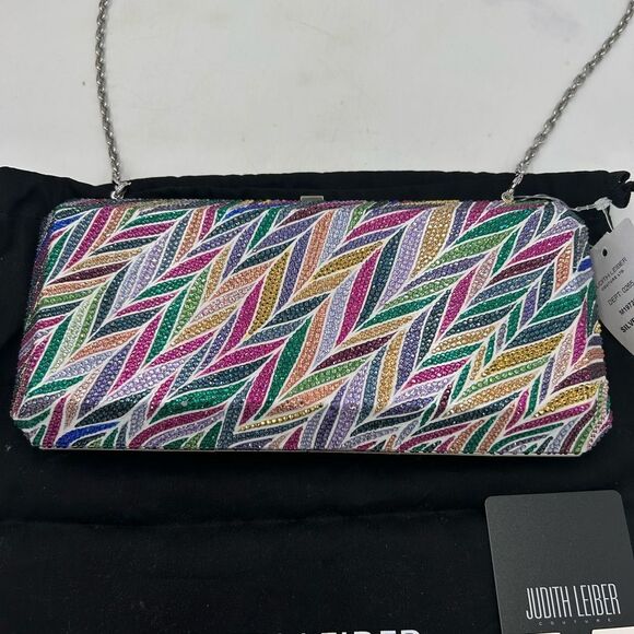 Women's Judith Lieber rectangular beach mural clutch bag detachable chain Italy - Picture 4 of 15